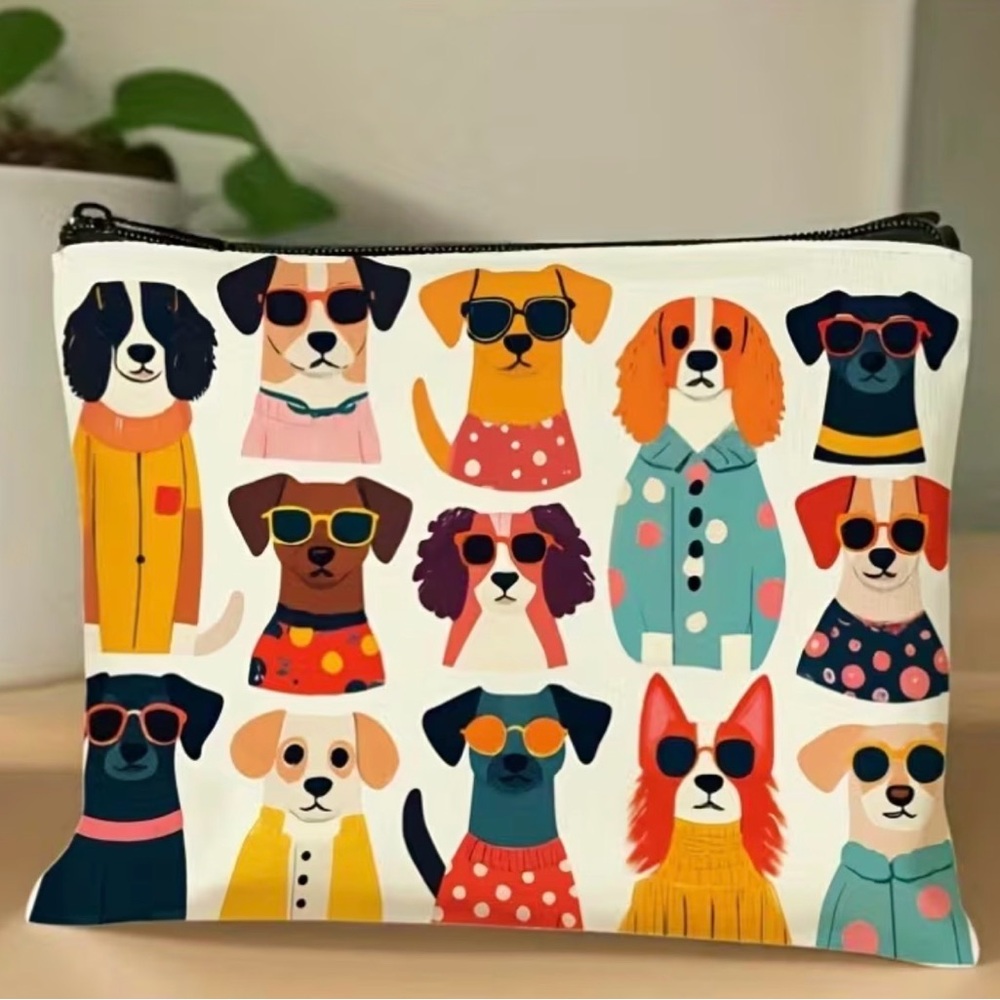 BOUTIQUE WHIMSICAL DOG PRINT COSMETIC BAG